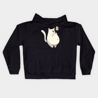 White Chonky Cat Design Kids Hoodie